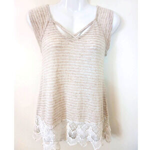 Takara Taupe White Stripe Top Lace Hem